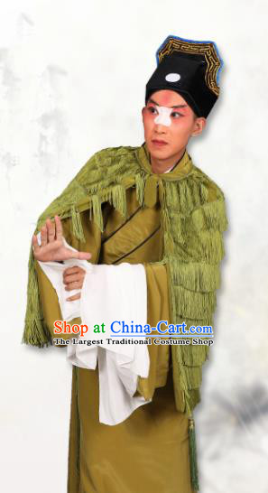 Chinese Traditional Peking Opera Green Coir Raincoat Classical Beijing Opera Costume for Men