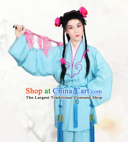 Chinese Traditional Peking Opera Clown Light Blue Clothing Classical Beijing Opera Attendants Costume for Men
