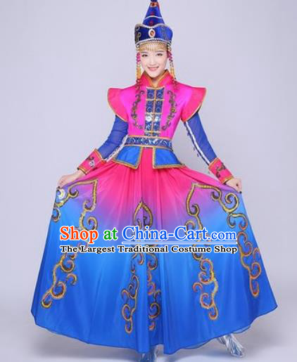 Traditional Chinese Mongol Nationality Folk Dance Dress Mongolian National Ethnic Costume for Women