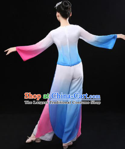 Chinese Traditional Fan Dance Blue Clothing Folk Dance Group Yangko Dance Stage Performance Costume for Women