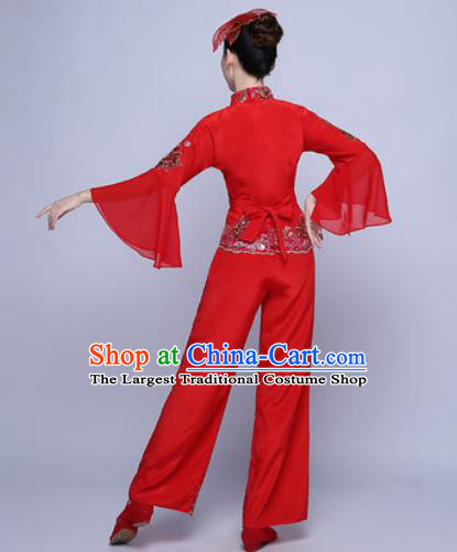 Traditional Chinese Folk Dance Group Dance Red Clothing Yangko Dance Costume for Women