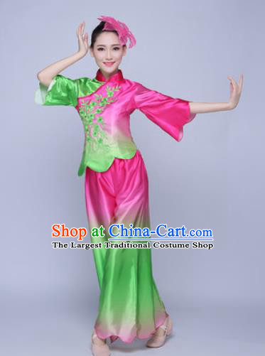 Traditional Chinese Folk Dance Green Silk Clothing Yangko Dance Costume for Women