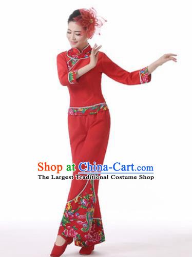Traditional Chinese Spring Festival Folk Dance Red Clothing Yangko Dance Costume for Women