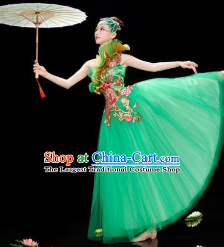 Chinese Traditional Opening Dance Green Veil Dress Modern Dance Stage Performance Costume for Women