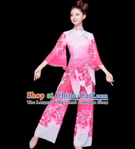 Traditional Chinese Spring Festival Folk Dance Pink Clothing Yangko Dance Fan Dance Costume for Women