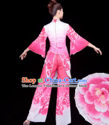 Traditional Chinese Spring Festival Folk Dance Pink Clothing Yangko Dance Fan Dance Costume for Women