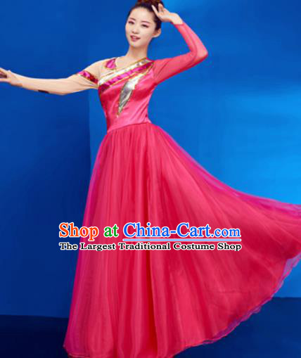 Chinese Traditional Opening Dance Chorus Rosy Dress Modern Dance Stage Performance Costume for Women