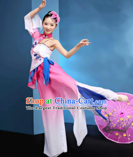 Traditional Chinese Folk Dance Umbrella Dance Pink Clothing Yangko Dance Costume for Women