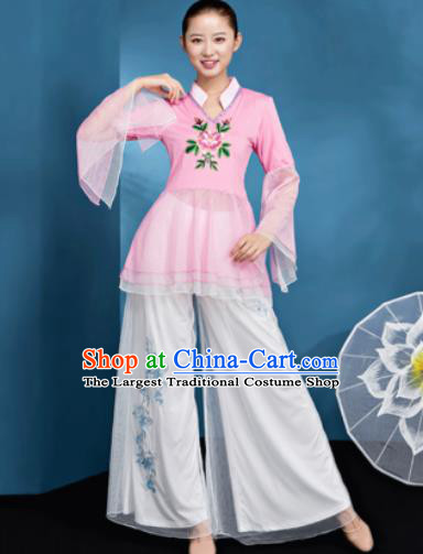Traditional Chinese Folk Dance Pink Veil Clothing Yangko Dance Fan Dance Costume for Women