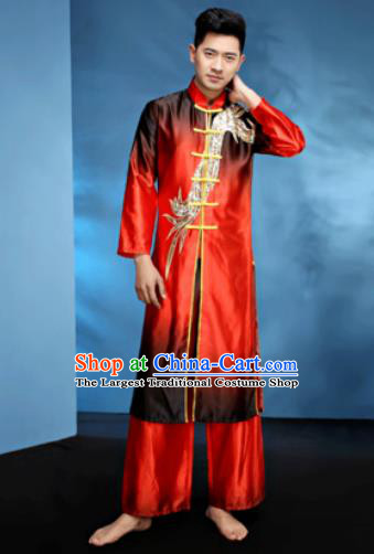Traditional Chinese Folk Dance Stage Show Clothing Drum Dance Red Costume for Men