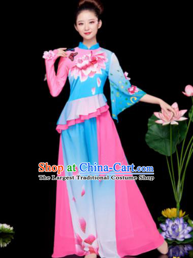 Traditional Chinese Folk Dance Stage Show Blue Clothing Yangko Dance Costume for Women