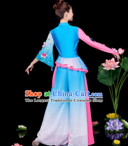 Traditional Chinese Folk Dance Stage Show Blue Clothing Yangko Dance Costume for Women