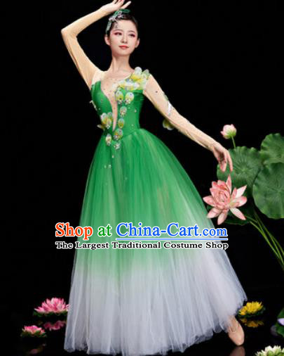 Chinese Traditional Opening Dance Chorus Deep Green Veil Dress Modern Dance Stage Performance Costume for Women