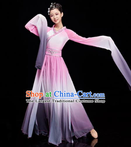 Chinese Traditional Umbrella Dance Water Sleeve Pink Dress Classical Dance Stage Performance Costume for Women