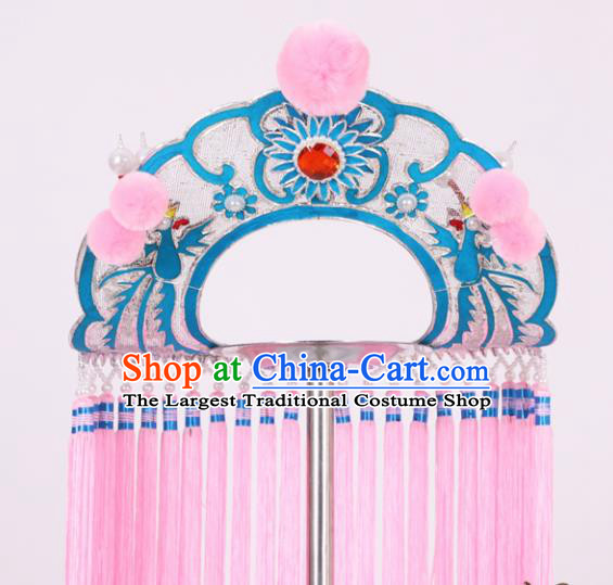 Chinese Traditional Peking Opera Fisher Maiden Pink Tassel Hat Classical Beijing Opera Headwear for Women