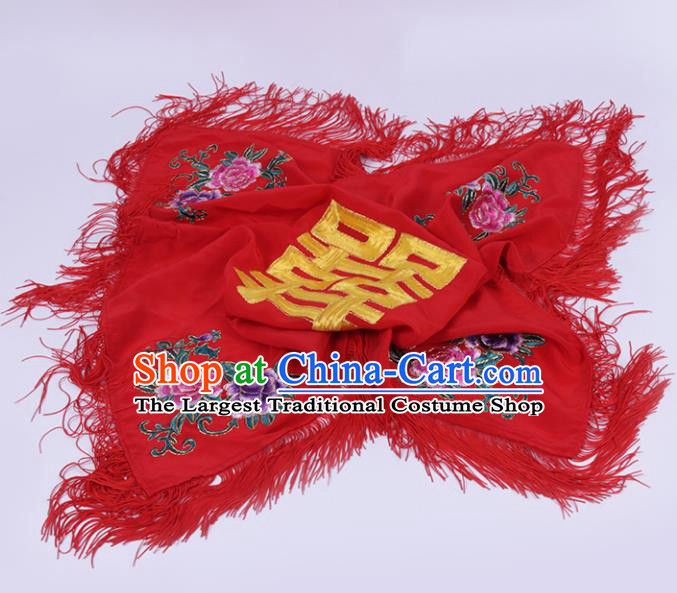 Chinese Traditional Peking Opera Bride Red Head Cover Classical Beijing Opera Headwear for Women