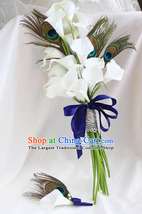 Top Grade Wedding Bridal Bouquet Hand White Common Callalily Bunch for Women