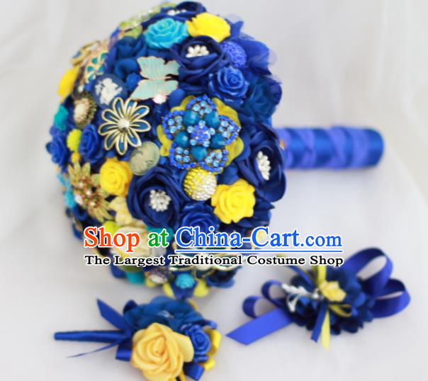 Top Grade Wedding Bridal Bouquet Hand Emulational Roses Tied Bouquet Flowers for Women