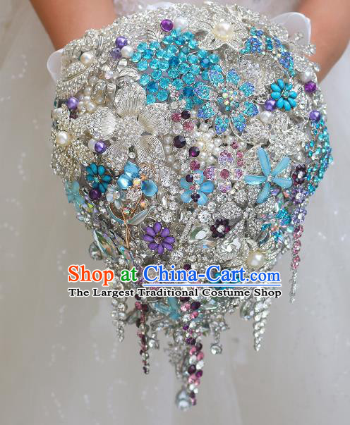 Top Grade Wedding Bridal Bouquet Hand Crystal Flowers Ball Tied Bouquet Flowers for Women