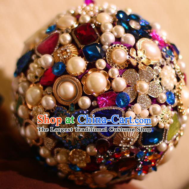 Top Grade Wedding Bridal Bouquet Hand Crystal Pearls Ball Tied Bouquet Flowers for Women