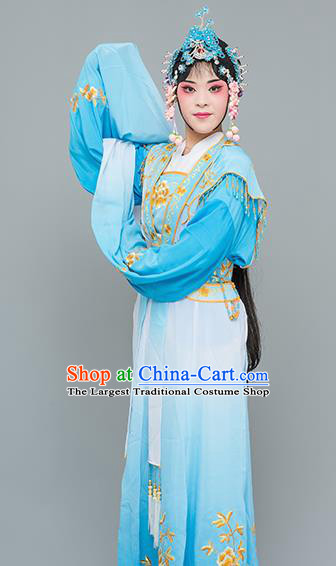 Chinese Traditional Peking Opera Princess Blue Dress Classical Beijing Opera Actress Costume for Adults