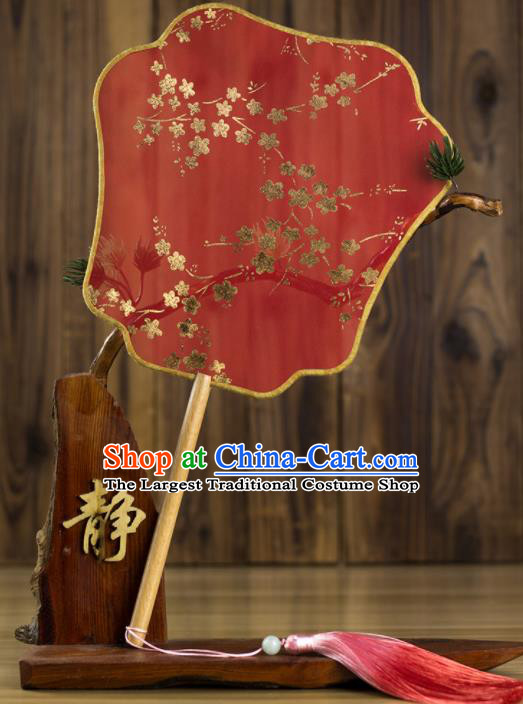 Chinese Traditional Wedding Red Palm Leaf Fans Classical Bride Palace Fan for Women