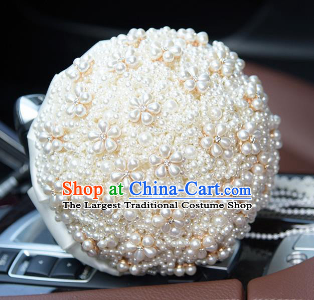 Chinese Traditional Wedding Bridal Bouquet White Pearls Flwers Bunch for Women