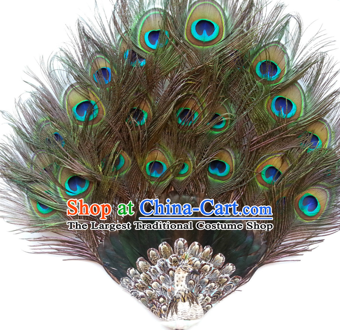Top Handmade Peacock Leather Fan