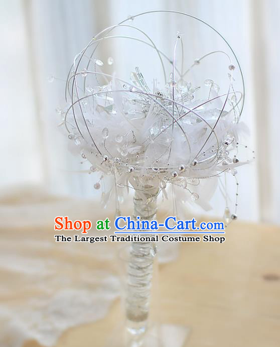 Chinese Traditional Wedding Bridal Bouquet Hand Crystal Feather Bunch Scepter for Women