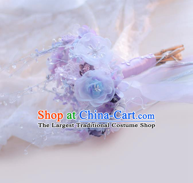 Chinese Traditional Wedding Bridal Bouquet Hand Light Purple Flowers Bunch for Women