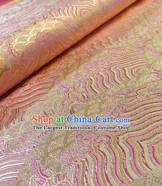 Asian Chinese Twine Waves Pattern Pink Brocade Fabric Traditional Silk Fabric Tang Suit Material
