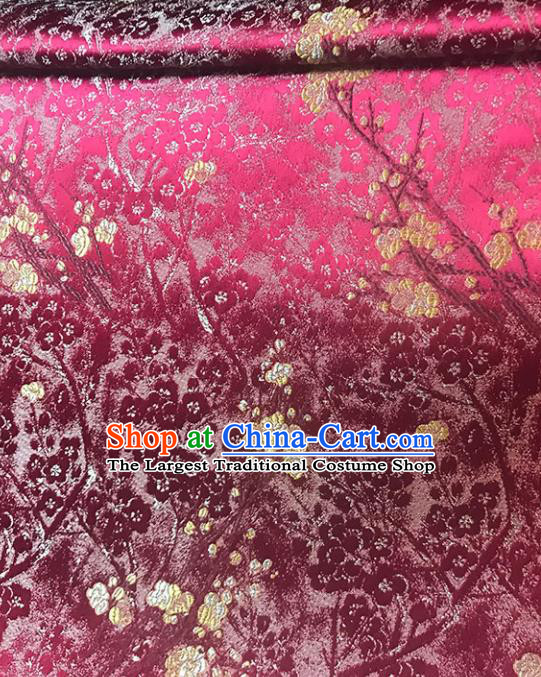 Asian Chinese Royal Plum Blossom Pattern Rosy Brocade Fabric Traditional Silk Fabric Tang Suit Material