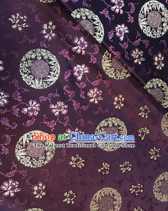 Asian Chinese Royal Bamboo Peony Pattern Purple Brocade Fabric Traditional Silk Fabric Tang Suit Material