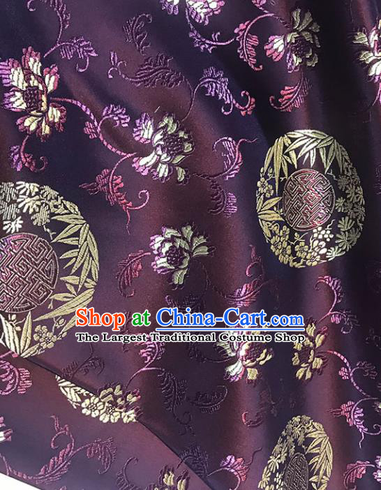 Asian Chinese Royal Bamboo Peony Pattern Purple Brocade Fabric Traditional Silk Fabric Tang Suit Material