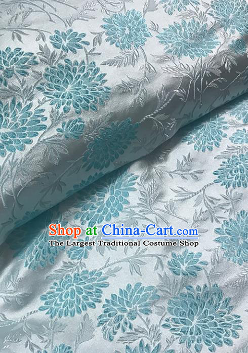 Asian Chinese Royal Blue Chrysanthemum Pattern Brocade Fabric Traditional Silk Fabric Tang Suit Material