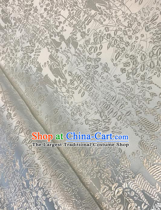 Asian Chinese Royal Leaf Pattern White Brocade Fabric Traditional Silk Fabric Tang Suit Material