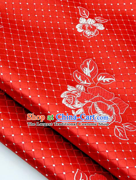 Asian Chinese Royal Roses Pattern Red Brocade Fabric Traditional Silk Fabric Tang Suit Material