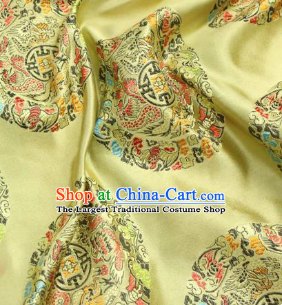 Asian Chinese Royal Round Dragon Pattern Golden Brocade Fabric Traditional Silk Fabric Tang Suit Material