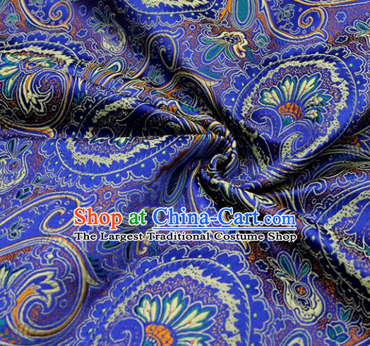 Asian Chinese Royal Sago Flower Pattern Royalblue Brocade Fabric Traditional Silk Fabric Tang Suit Material
