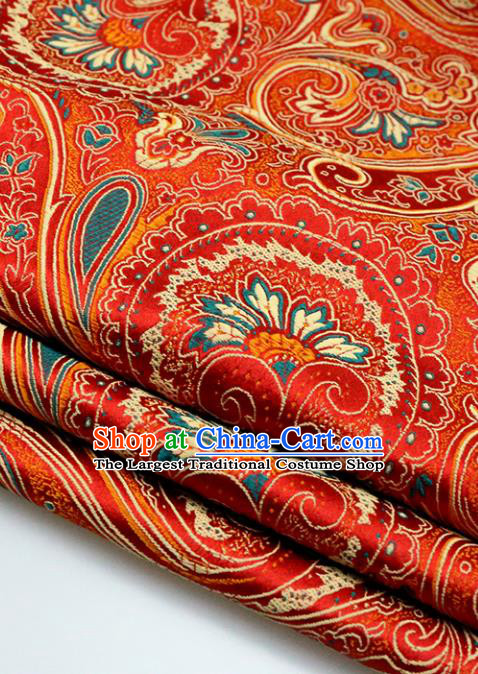 Asian Chinese Royal Sago Flower Pattern Red Brocade Fabric Traditional Silk Fabric Tang Suit Material