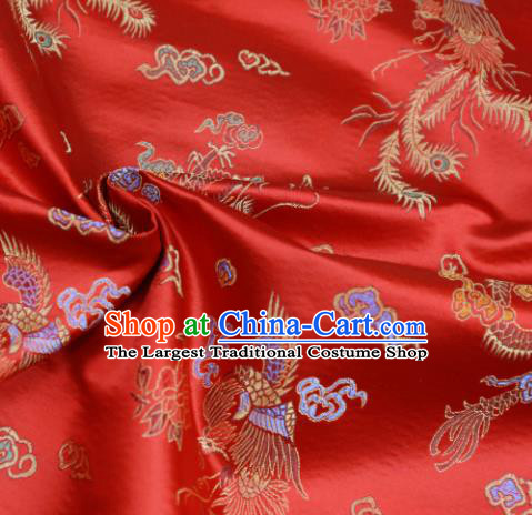 Asian Chinese Royal Phoenix Pattern Red Brocade Fabric Traditional Silk Fabric Tang Suit Material