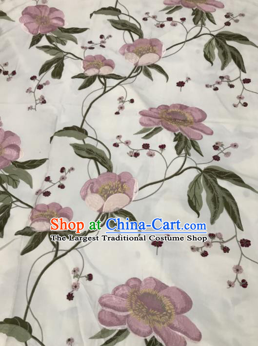 Asian Chinese Royal Embroidered Pattern White Brocade Fabric Traditional Cheongsam Silk Fabric Material