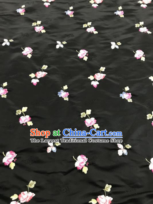 Asian Chinese Embroidered Begonia Flower Pattern Black Brocade Fabric Traditional Cheongsam Silk Fabric Material