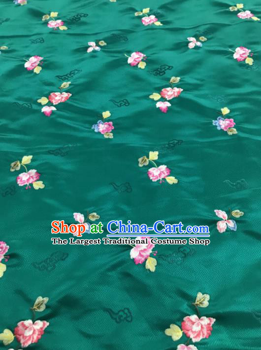 Asian Chinese Embroidered Begonia Flower Pattern Green Brocade Fabric Traditional Cheongsam Silk Fabric Material