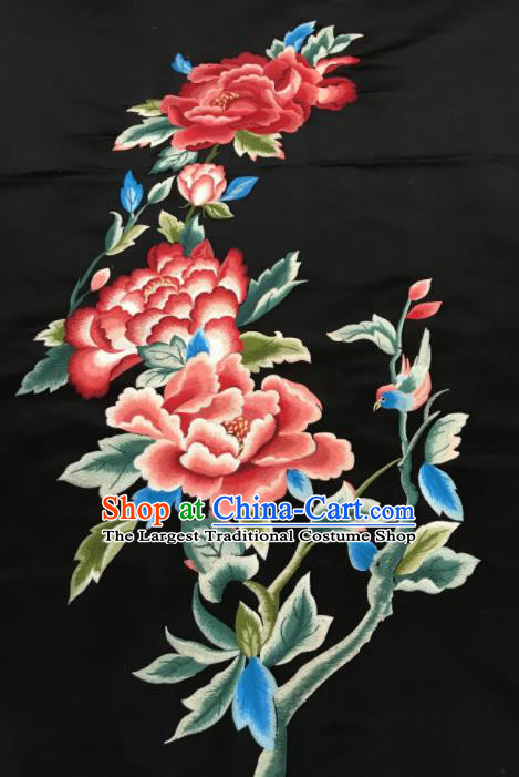 Asian Chinese Embroidered Peony Pattern Black Silk Fabric Material Traditional Cheongsam Brocade Fabric