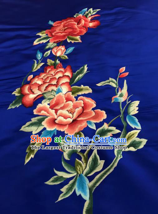 Asian Chinese Embroidered Peony Pattern Royalblue Silk Fabric Material Traditional Cheongsam Brocade Fabric