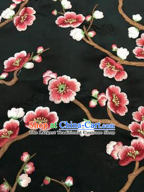 Asian Chinese Suzhou Embroidered Wintersweet Pattern Black Silk Fabric Material Traditional Cheongsam Brocade Fabric