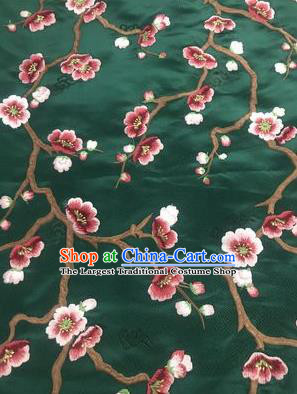 Asian Chinese Suzhou Embroidered Wintersweet Pattern Green Silk Fabric Material Traditional Cheongsam Brocade Fabric