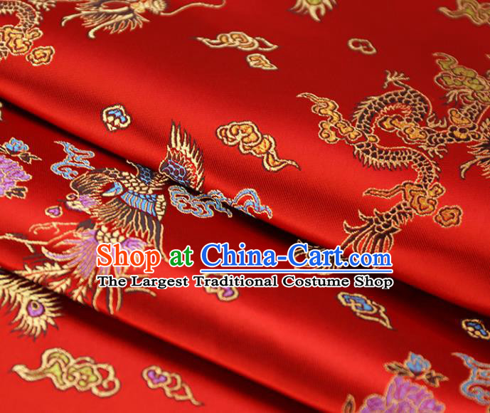 Asian Chinese Royal Phoenix Peony Pattern Red Brocade Fabric Traditional Silk Fabric Tang Suit Material