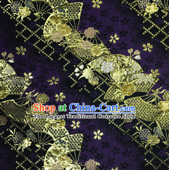 Asian Chinese Royal Fan Pattern Purple Brocade Fabric Traditional Silk Fabric Kimono Material